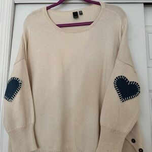 Elegant Cream Sweater with Heart Elbow Patches